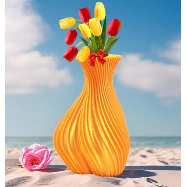 Imagem de Vaso em forma de amor listrado impresso em 3D - Vaso decorativo divertido e peculiar para casa ou escritório - Presente exclusivo para qualquer ocasião (amarelo, 18 cm)