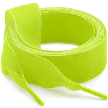 Imagem de WEGOODZF Cadarços de sapato de fita de cetim: cadarços de fio de neve planos de 2 cm para mulheres - 2 pares, Verde fluorescente 21, 39.37"Inch (100CM)