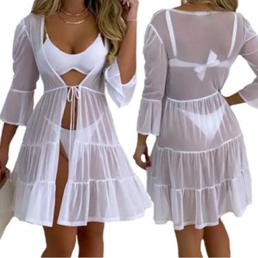 Imagem de Saída De Praia Verão Kimono Curto Piscina Feminino Blogueira - Quem Di