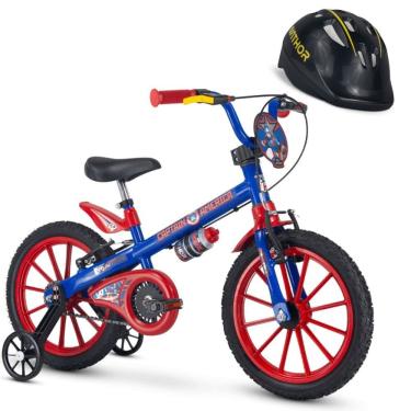 Imagem de Bicicleta com Rodinha Aro 16 Capitão América Nathor com Capacete Preto