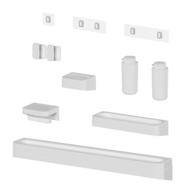 Imagem de Kit Banheiro 8 Peças Saboneteira + Porta Papel Higiênico + Porta Shampoo + 2 Dispenser Shampoo + Toalheiro + 2 Ganchos + Adesivos Branco Ou