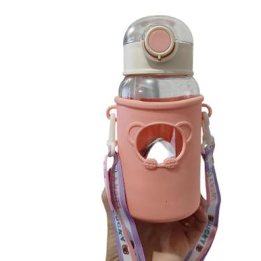 Imagem de Garrafa De Água Infantil Menina Com Canudo Alça Adesivo Passeio Volta As Aulas Escola Escolar Garrafinha Rosa Roxa (Rosa)