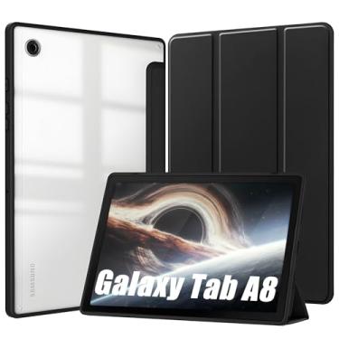 Imagem de Capa para Samsung Galaxy Tab A8 10.5 Polegadas 2021 Capinha Protetora Fina Capa Traseira Transparente Proteção. Anti-Impacto Auto Sleep Tampa Magnética Premium - Negro