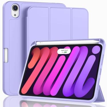 Imagem de ZryXal Para Ipad Mini 7 Case A17 Pro 2024/Ipad Mini 6 Case 2021 8,3 Polegadas Com Suporte Para Lápis, Ipad Mini 7ª/6ª Geração Case Com Parte Traseira De Tpu Macio E Suspensão/Ativação Automática, Ro