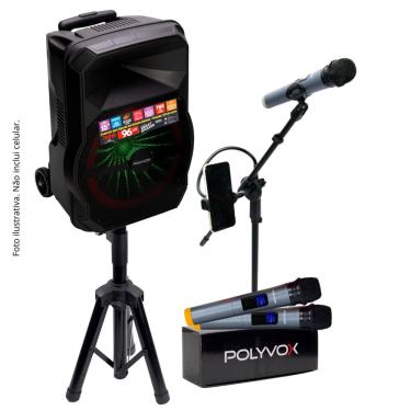 Imagem de Kit Show Polyvox com Caixa Amplificada XC-715T + Tripé para Caixa + Dois Microfones sem Fio + Pedestal para Microfone