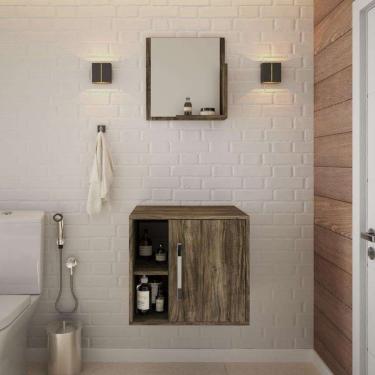 Imagem de Conjunto para Banheiro Gabinete e Espelheira Soft 500 Carvalho Dark