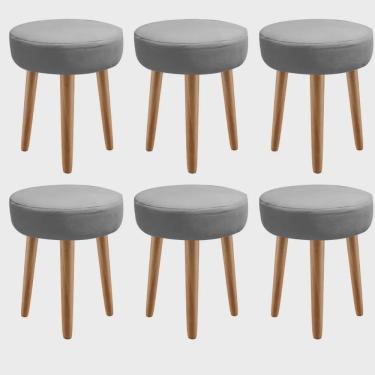 Imagem de Kit 06 Banqueta Alta Julia Industrial 55cm Pé Palito Imbuia Suede Cinza - Ahz Móveis