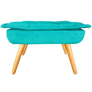 Imagem de Kit 02 Puff Banqueta Opala Suede Azul Turquesa Pés Castanho Retrô para