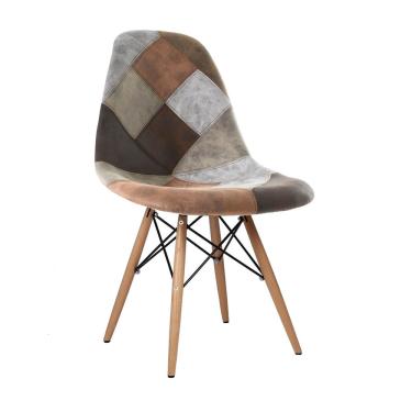 Imagem de Cadeira Eiffel Sem Braços - Base Madeira - Assento Patchwork Caramelo