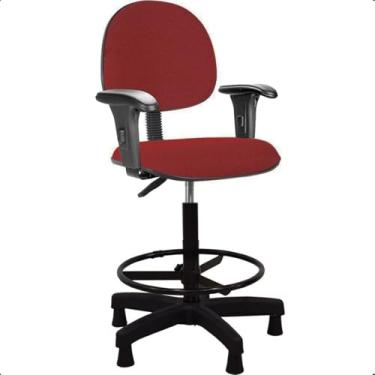 Imagem de Cadeira de Escritório Vermelha e Preta Caixa Alta Balcão Executiva com Sapata Fixa e Braço Escritex - Conforto, Elegância e Funcionalidade