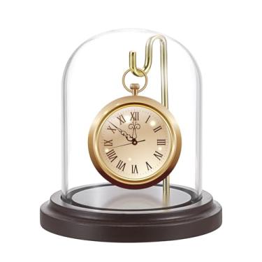 Imagem de JUXYES Exibição De Relógio Em Vidro Transparente Com Cúpula, Gancho E Base Madeira, Jarra Terrário Forma Sino Para Enfeites
