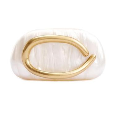 Imagem de Bolsa clutch de acrílico para mulheres, clássica, redonda, acrílica, noturna, vintage, metal, guidão, bolsa para festa de casamento, formatura, Branco, Medium