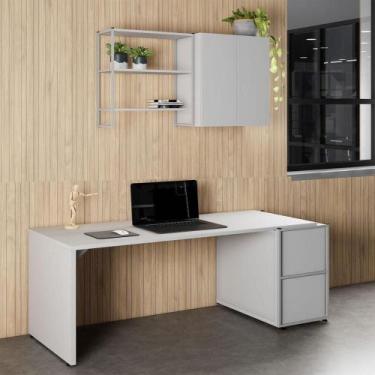 Imagem de Escrivaninha 1,7m c/ Balcão Lateral Nicho e Armário Aéreo F5 - F5 Offi