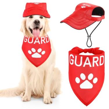 Imagem de Geyoga Conjunto de fantasia Guard Pet boné de beisebol com proteção solar chapéu de beisebol bandana de cachorro cachecol triangular para presentes de animais de estimação (M)