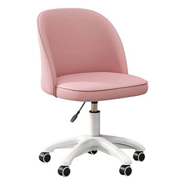 Imagem de Poltrona de toucador estofada de couro PU para quarto de meninas, linda cadeira de secretária para escritório pequeno em casa, cadeira giratória ajustável para maquilhagem na sala de estudo ou sala de