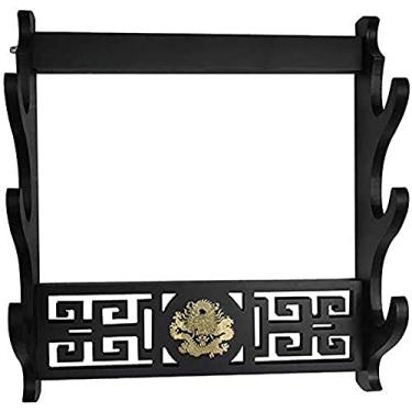Imagem de JNQLLDS Suporte de espada suporte de espada suporte de parede Katana Samurai Display Rack estilo dragão exibição preta, fácil de instalar colocação estável moldura multicamadas