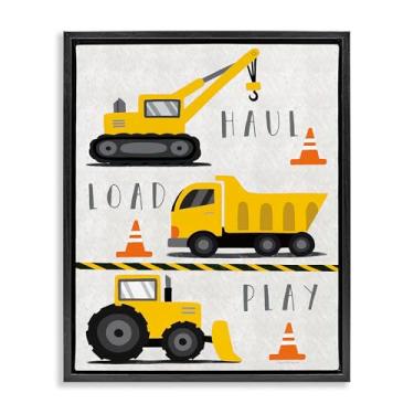 Imagem de Stupell Industries Arte de parede em tela flutuante com moldura preta Haul Load Play Trucks, design de Elizabeth Tyndall, 64 x 78 cm