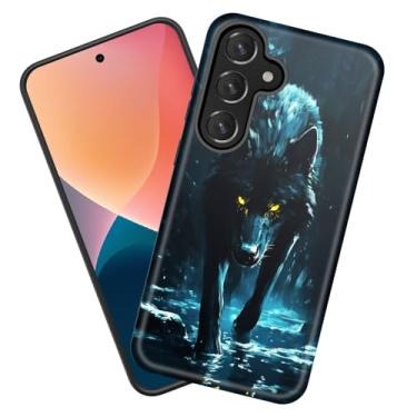 Imagem de KJFHDJFDH Capa para Galaxy A56 5G, resistente à prova de choque, borracha de silicone macia + capa protetora híbrida de plástico rígido para Samsung Galaxy A56 5G 6,7 polegadas 2025, lobo preto