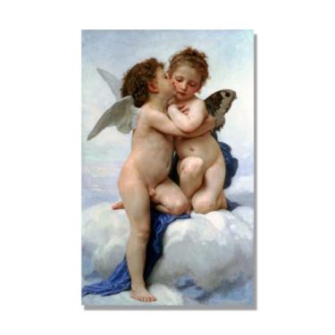 Imagem de NHLDZYH William Adolphe Bouguereau Impressões artísticas - Pintura de retrato - (Cupido e Psique) - Pôster temático de mitologia grega - Pôster de decoração de parede vintage. Tela de 40 x 64 cm