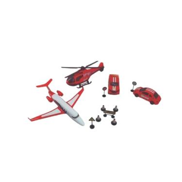 Imagem de Kit de Brinquedos de Transporte em Miniatura, Helicóptero, Avião e Carro, Vermelho e Cinza
