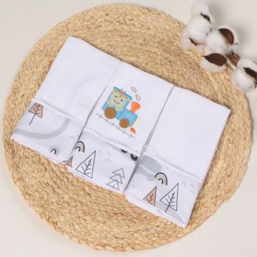 Imagem de Fraldas de Boca Para Bebê Estampada Bordada 30x40 com Tecido Duplo Menino Menina 03 Peças (Meu principe Marinho)