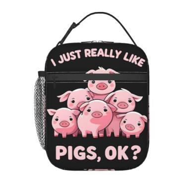 Imagem de ainori Lancheira reutilizável de porco fofo para crianças, bolsa térmica de porcos rosa, bolsa térmica de poliéster para amantes de animais para escola, piquenique, trabalho, viagem, praia ou