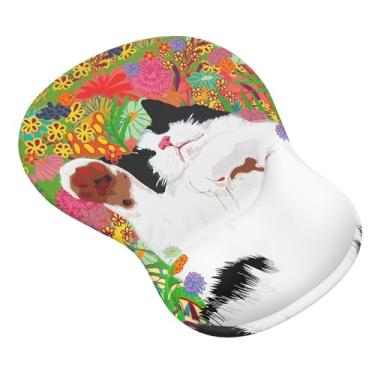Imagem de eulps Mouse pad com descanso de pulso de gel, suporte de pulso ergonômico e confortável para laptop, mouse para alívio da dor com base de poliuretano antiderrapante para escritório e casa (gato