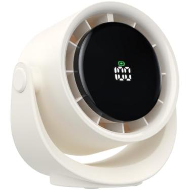 Imagem de KITWLEMEN Ventilador de mesa portátil - Ventilador operado por bateria recarregável de 5 velocidades, resfriamento de 4000mAh 17H, ventilador pequeno ultra silencioso para quarto, escritório