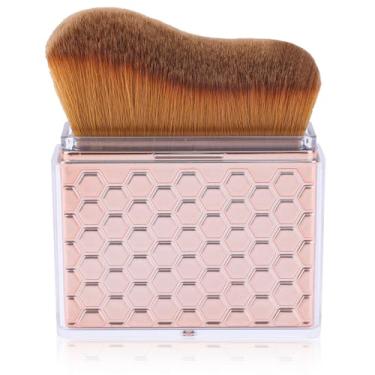 Imagem de Escova retrátil autobronzeadora com capa, autobronzeador Kabuki, aplicador de maquiagem para mistura de bronzeamento líquido, protetor solar, corpo, rosto, perna e braço (ouro rosa)