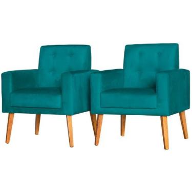 Imagem de Conjunto 2 Poltronas Para Sala Decorativa Dubay Suede Verde Água Arapo