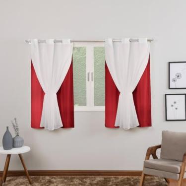 Imagem de Cortina com Voil Sala ou Quarto Fina 2,80m x 1,80m Microfibra 170 Fios Cores Vivas (VERMELHO)