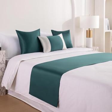 Imagem de Lenço de corredor de cama de hotel toalha de cauda de cama macia cor sólida proteção de cama colcha moderna decoração almofada de cama faixa de decoração para cama de solteiro queen king size - verde