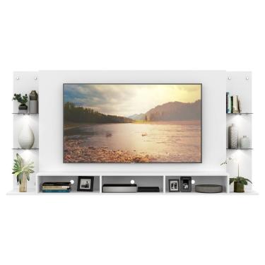 Imagem de Painel Tv 65´´ Com 4 Leds E Prateleiras De Vidro Branco