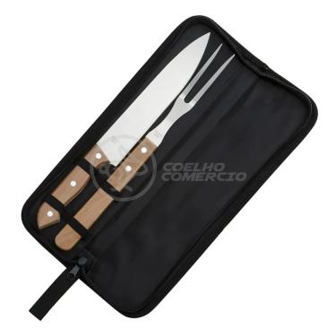 Imagem de Kit Churrasco 2Pçs Inox Faca E Garfo 13" + Capa De Proteção