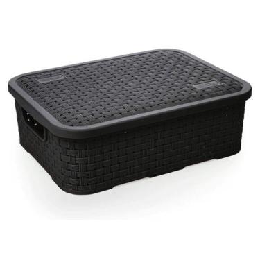 Imagem de Cesto Eco Rattan Preto Com Tampa Baixo Pequeno Nitron, U