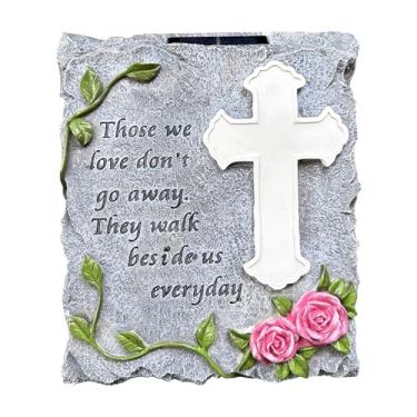 Imagem de Pedra memorial, cruz solar, lápide de animal de estimação, flores, pedras decorativas de jardim, presente de simpatia para entes queridos perdidos, mãe, pai, cães, gatos