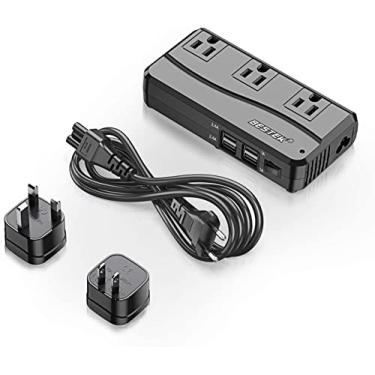 Imagem de BESTEK Adaptador universal de viagem conversor de tensão de 220 V a 110 V com carregamento USB de 4 portas de 6A e adaptador de tomada mundial do Reino Unido/AU/US/EU (preto)