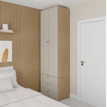 Imagem de Guarda-roupa 2 Módulos 2 Portas 3 Prateleiras 3 Gavetas Frame Cabecasa madeiramadeira Acácia/Arenas