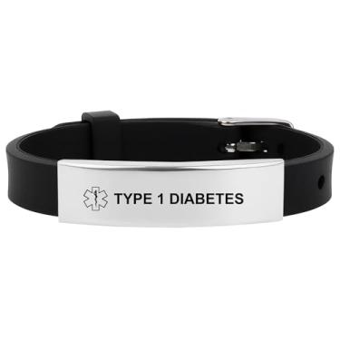 Imagem de Pulseira de alerta médico para mulheres e homens, pulseira de silicone ajustável para diabéticos D.N.R marcapasso epilepsia, One Size, Silicone, Sem Pedra Preciosa