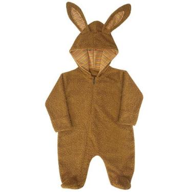 Imagem de Macacão Manga Longa com Touca Unissex Conforto Fleece Marrom - Amora B