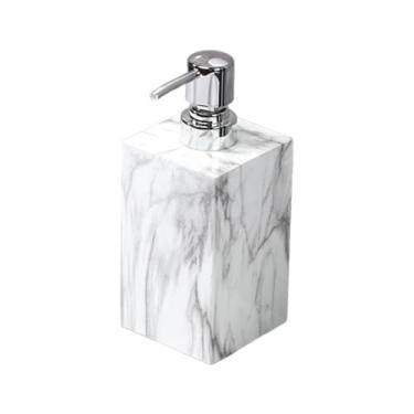 Imagem de WeiLaiKeQi Garrafa decorativa do distribuidor de sabão de mármore, distribuidor líquido à prova de ferrugem recarregável do sabão da mão com bomba de aço, BRANCO