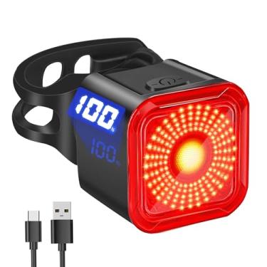 Imagem de DARKBEAM Luz traseira para bicicleta com tela de LED, recarregável por USB-C, 6 modos de luz, lanterna traseira à prova d'água IP55 para andar à noite, luz traseira super brilhante para ciclismo