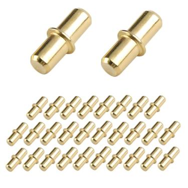 Imagem de 30 peças pinos de prateleira de 1/5 polegada 5 mm pino de suporte cilíndrico pino de suporte de prateleira banhado a níquel metal dourado pinos para estante de livros de armário