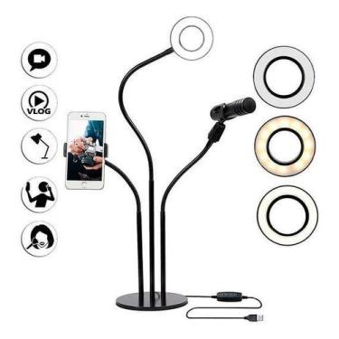 Imagem de Ring Light De Mesa Iluminador Led Suporte Celular Microfone - Somos Br