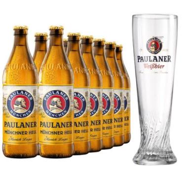 Imagem de Kit 12 Cerveja Paulaner Munchner Hell 500ml + Copo Paulaner