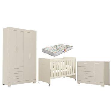 Imagem de Quarto De Bebê Zaki E Berço Americano Evolution 4 Em 1 Areia Acetinado Com Colchão Gazin - Reller