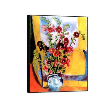Imagem de MUHJDYC Pintura famosa Hermann Max Pechstein - Hollyhocks-Canvas Artwork Picture - Arte de parede para sala de estar - Reprodução 20x25cm-8x10in moldura preta
