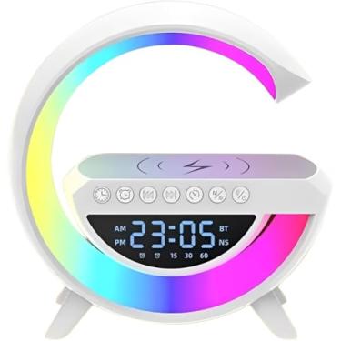 Imagem de Relógio Despertador Digital LED com Bluetooth, Luz Noturna RGB, Display LCD, Funções Múltiplas, Branco