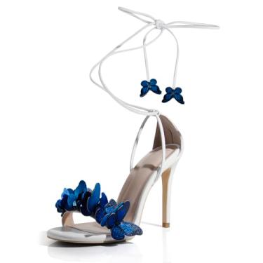 Imagem de iadore Sandálias femininas modernas de salto alto com decorações de borboleta com cadarço para verão tamanho 5-12 EUA, Branco, 40