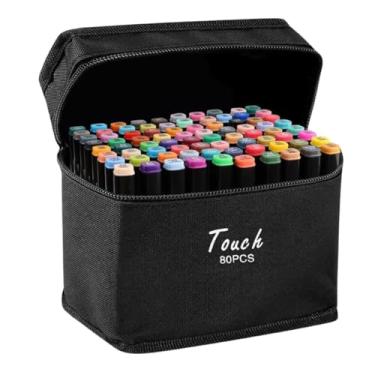 Imagem de Kit 80 Canetas Ponta Dupla Profissionais Touch + Livro de Colorir | Marcadores Coloridos com Estojo para Desenho e Lettering